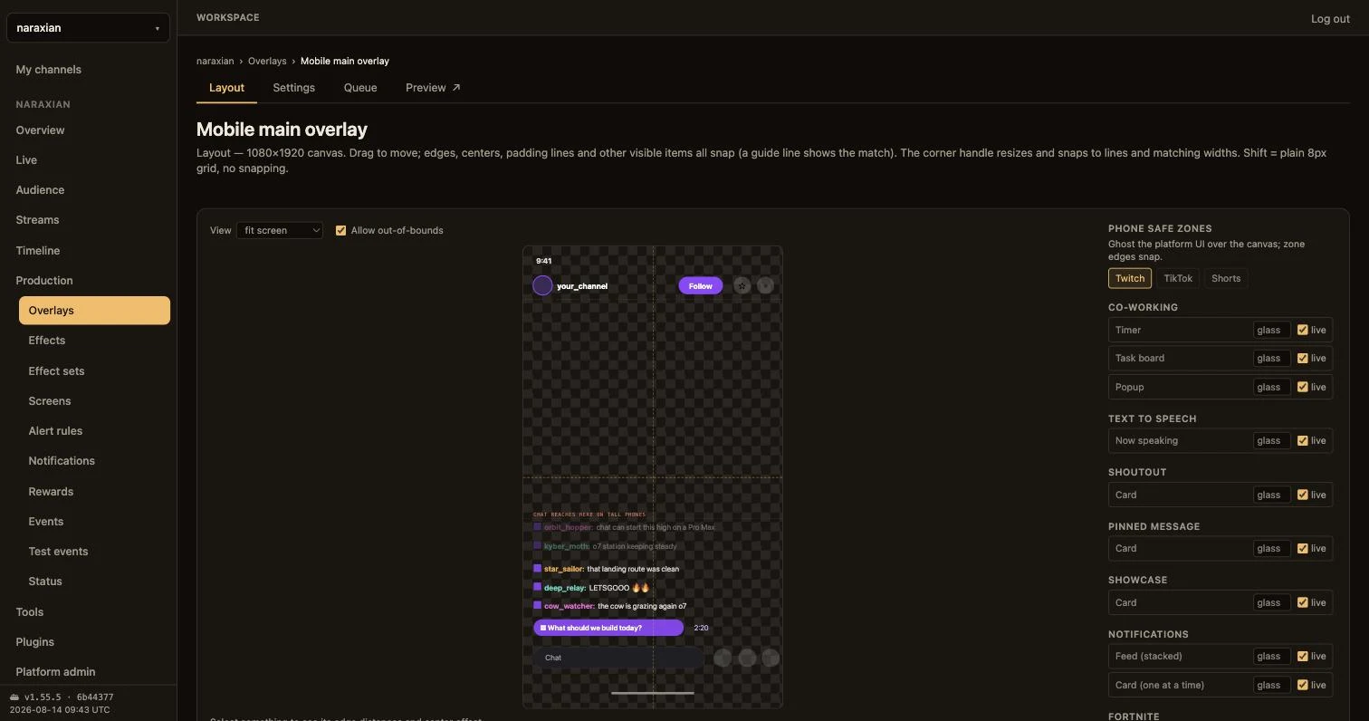 FIG. 02 — the layout editor ghosting a phone over the canvas